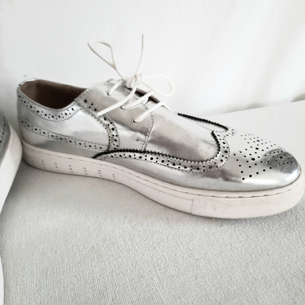 Womens Bulongboge 9M Wing Tip Shoes Metallic Silver Men Shoe Accessories - Picture 2 of 6